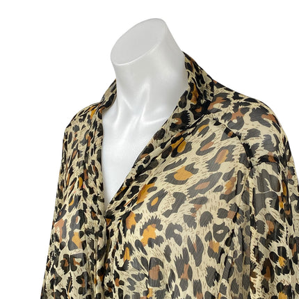 Free People Celia Womens Sheer Leopard Print Tie Front Long Sleeve Blouse Top OS
