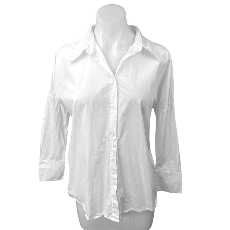 Dissh Women's White Button Down Collar Long Sleeve Oversized Shirt Blouse Top 2