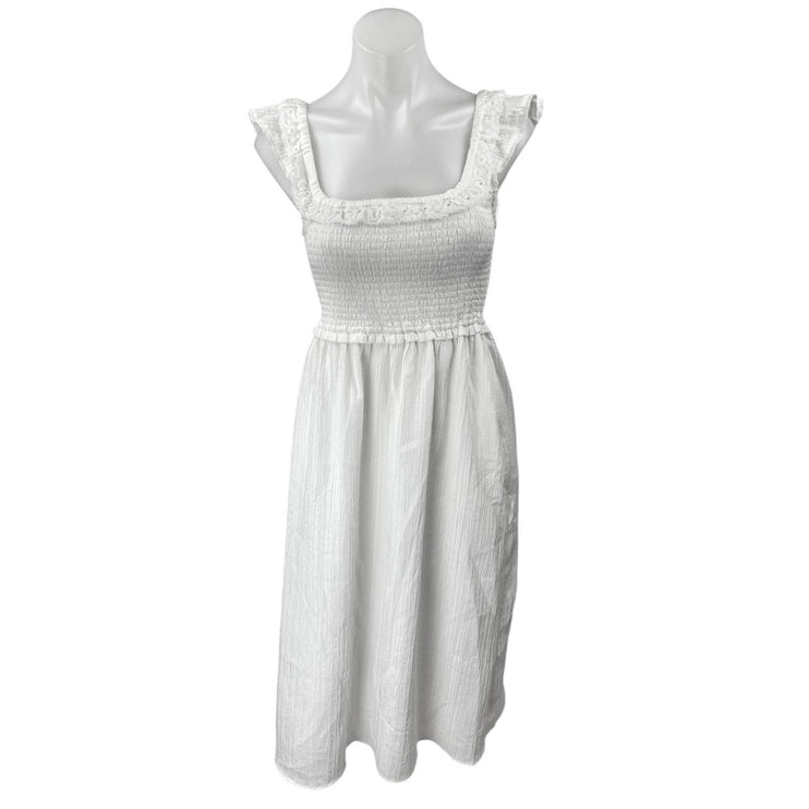American Eagle White Sleeveless Smocked Floral Ruffle Fit & Flare Midi Dress XS