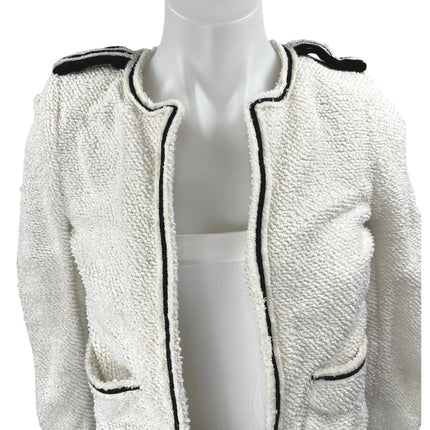 The Kooples Women's White Boucle Knit Open Front Crop Blazer Coat Jacket Size XS