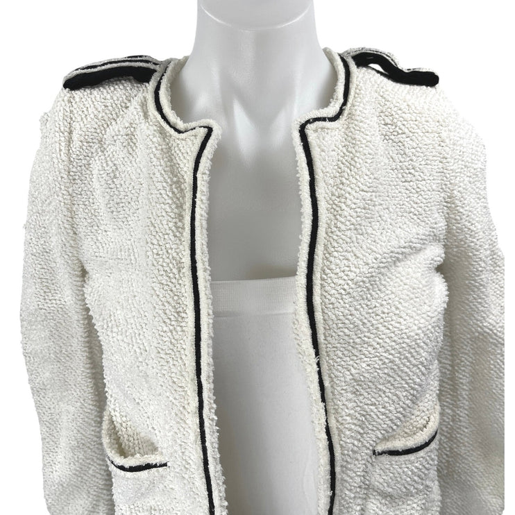 The Kooples Women's White Boucle Knit Open Front Crop Blazer Coat Jacket Size XS