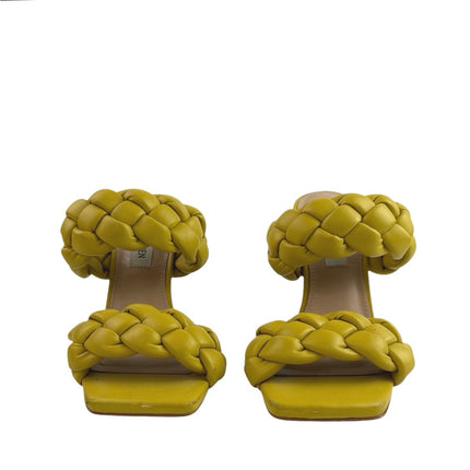 Steve Madden Kenley Yellow Braided Woven Leather Square Toe Heels Sandals Sz 6.5