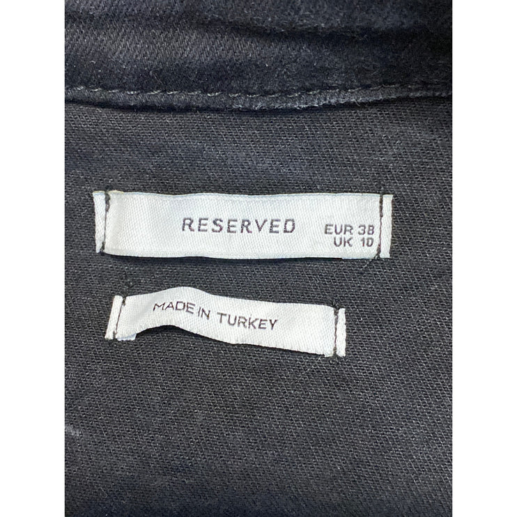 Reserved Black Denim Ruched Collared Long Sleeve Midi Bodycon Shirt Dress Sz 38