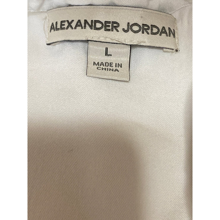 Alexander Jordan Womens White Cap Sleeve Collared Button Down Shirt Blouse Top L