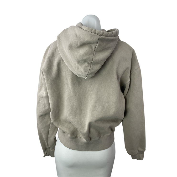Brandy Melville Women's Beige Fleece Full Zip Hoodie Hooded Sweater Jacket Sz S