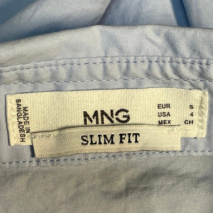 MNG Mango Women's Blue Slim Fit Collar Long Sleeve Button Down Shirt Top Size 4