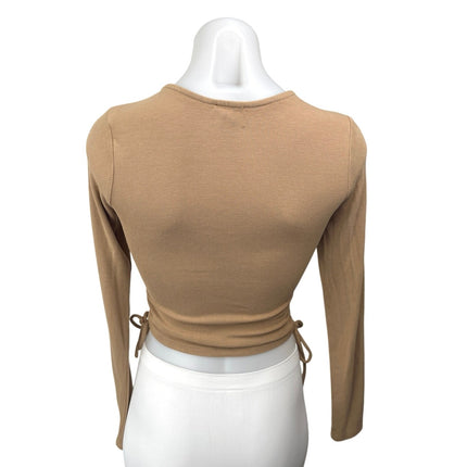 Princess Polly Noorie Brown Ruched Ties Long Sleeve Rib Knit Crop Sweater Top 4