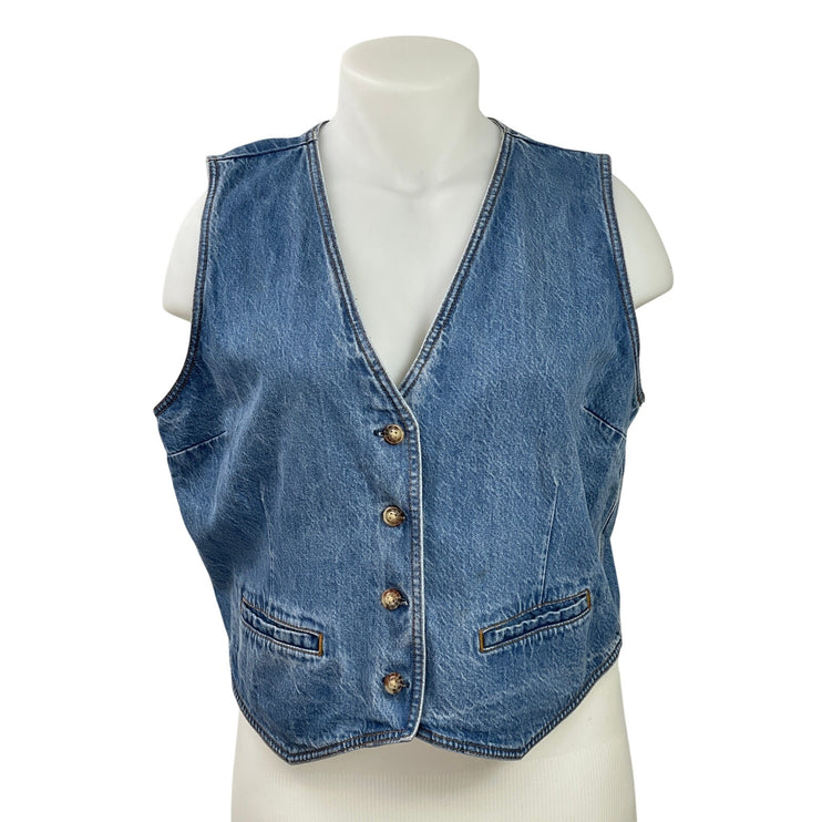 Abercrombie & Fitch Womens Blue Denim Sleeveless Button Front Vest Tank Top XL