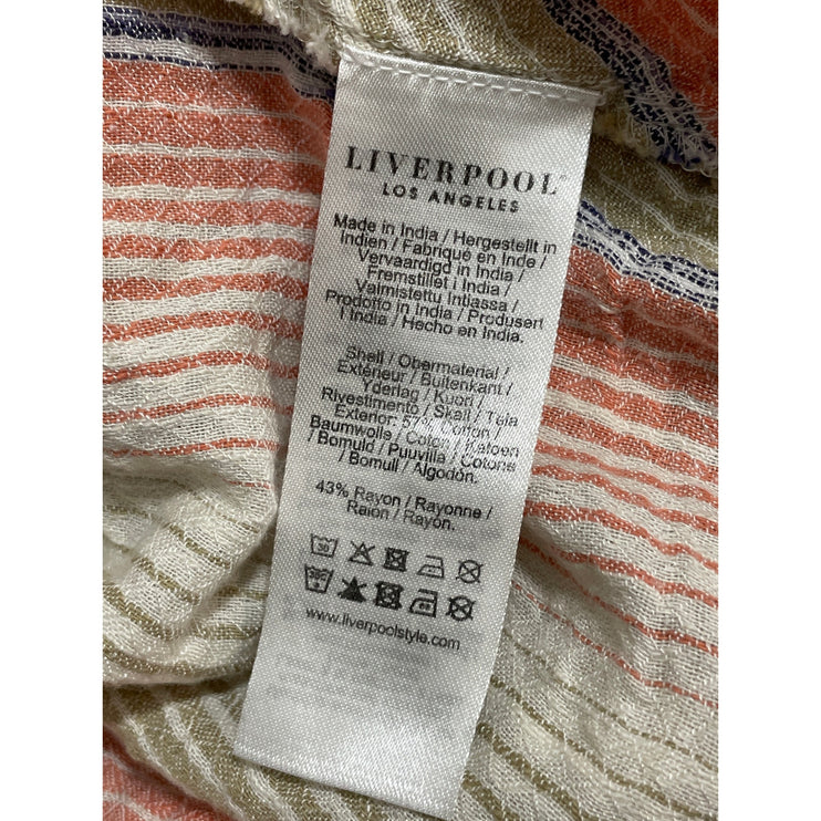 Liverpool Women's Beige Coral Striped Long Sleeve Button Down Shirt Top Size S