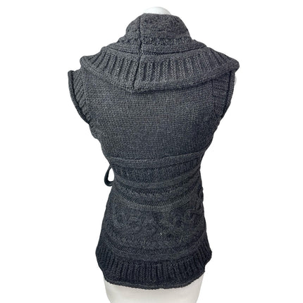 BCBGMAXAZRIA Women's Gray Chunky Cable Knit Sleeveless Wrap Sweater Vest Top S