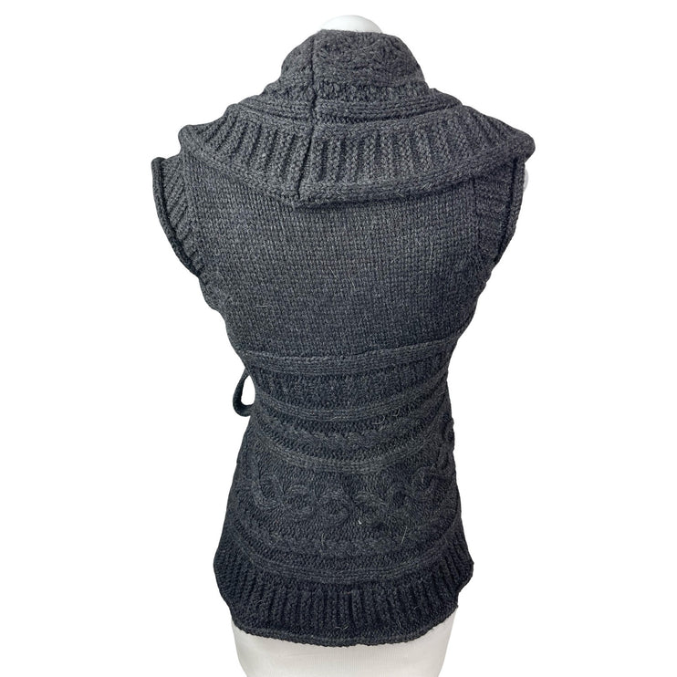 BCBGMAXAZRIA Women's Gray Chunky Cable Knit Sleeveless Wrap Sweater Vest Top S