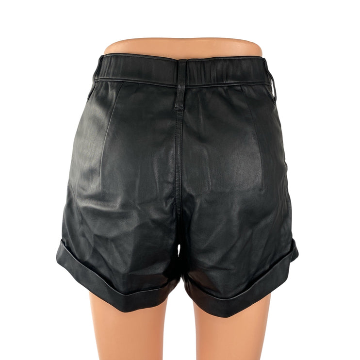 Hollister Women's Black Faux Vegan Leather Ultra High Rise Cuffed Mom Shorts XS