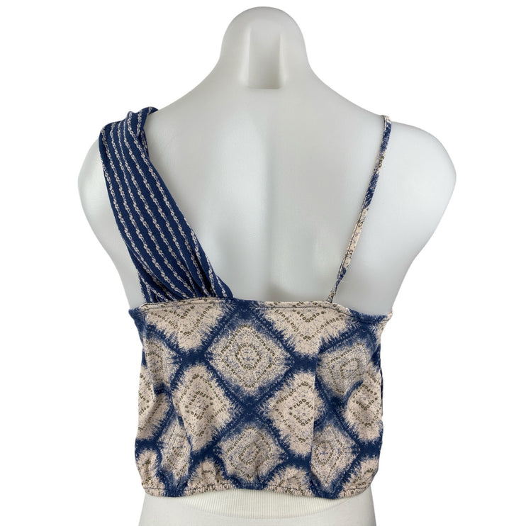Free People Call On Me Blue Stripe Argyle Sleeveless Tank Blouse Crop Top Size S