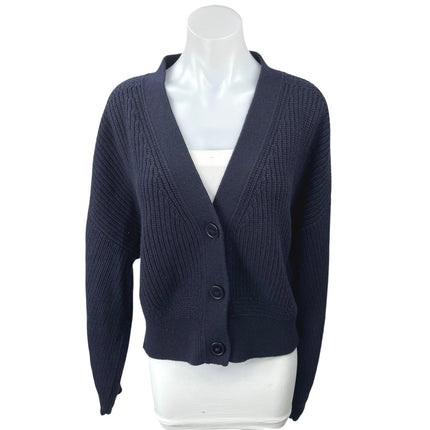 & Other Stories Navy Blue Wool Waffle Knit V-neck Button Cardigan Sweater Top M