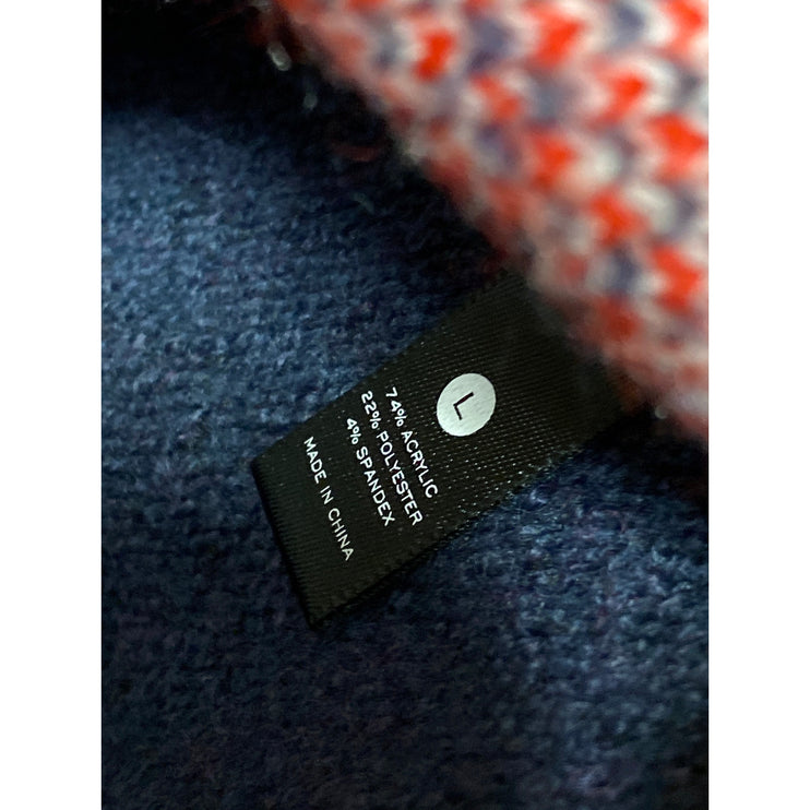 Aqua Women's Navy Blue Argyle Knit Long Sleeve Crew Neck Sweater Top Size L