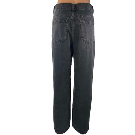 Mango MNG Women's Black Straight Wide Leg High Waist Denim Jeans Pants Size 6