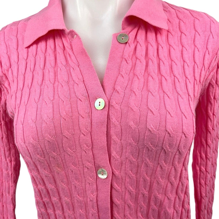 Zara Pink Cable Knit Button Down Collar Long Sleeve Cardigan Sweater Top Size S