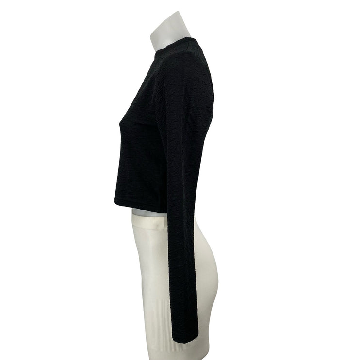 NEW BTFBM Women's Black Textured Long Sleeve Mock Neck Knit Crop Top Size S