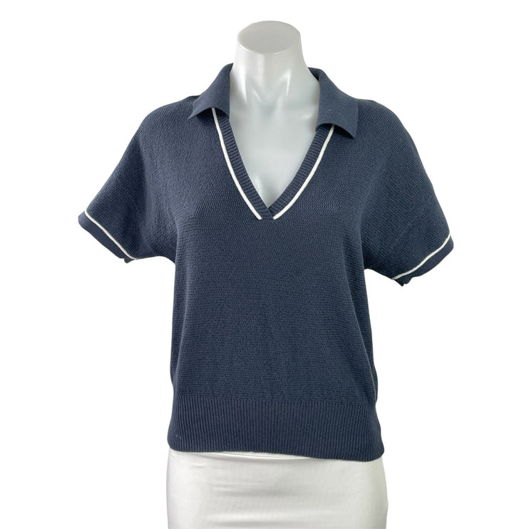 RHONE Women's Gray Blue Short Sleeves Knit Collared Polo Sweater Shirt Top Sz SP