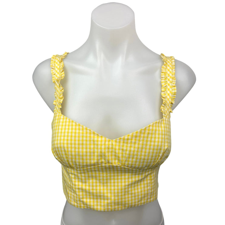 Zara Yellow White Gingham Checkered Ruffle Smocked Sleeveless Crop Top Size M