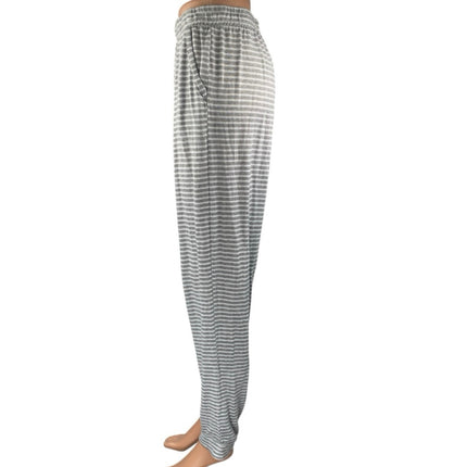 Tahari Women's Gray White Striped Straight High Waist Trousers Lounge Pants Sz L