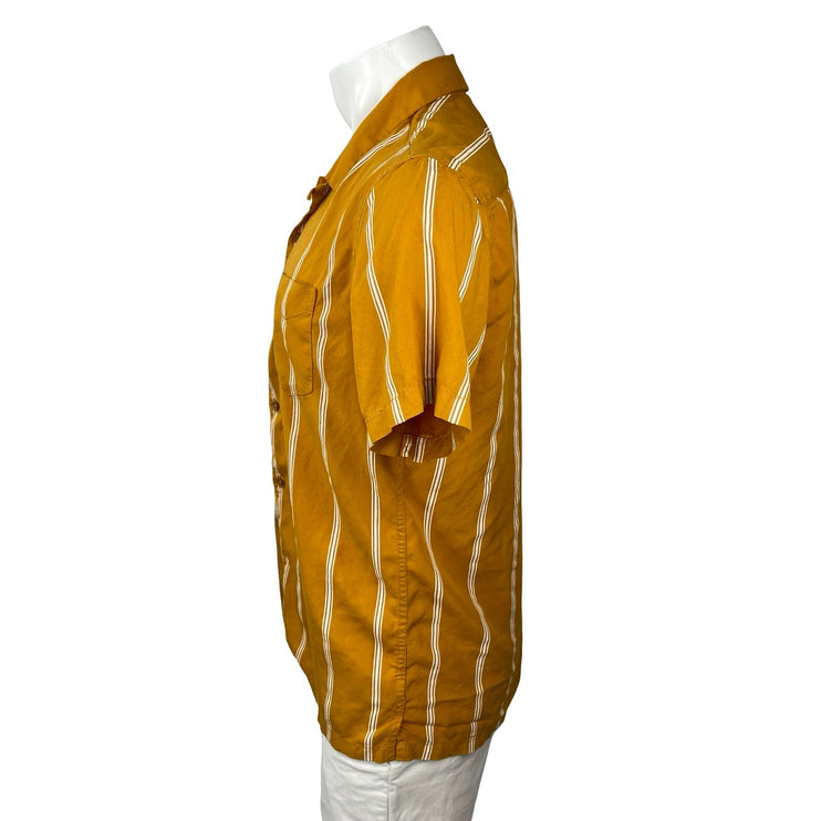 Aeropostale Men's Yellow Stripe Collared Short Sleeve Button Down Shirt Top Sz M