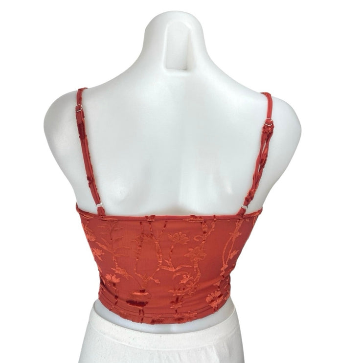 Tiger Mist Orange Floral Jacquard Sleeveless Cami Camisole Tank Crop Top Size S