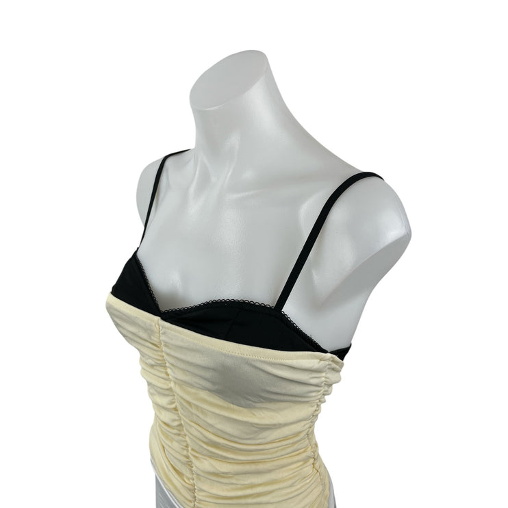 Women's Peek a Boo Bra Colorblock Ruched Mesh Sleeveless Bustier Cami Tank Top S