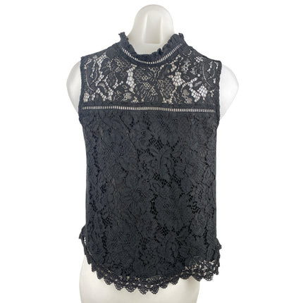 Jack by BB Dakota Black Floral Lace Sleeveless Scallop Button Up Blouse Top Sz S