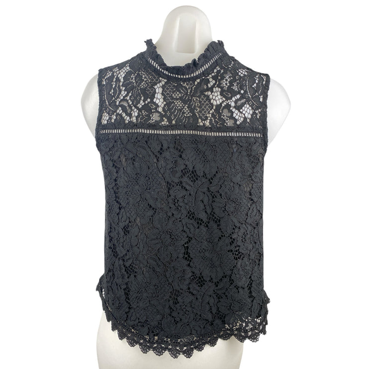Jack by BB Dakota Black Floral Lace Sleeveless Scallop Button Up Blouse Top Sz S
