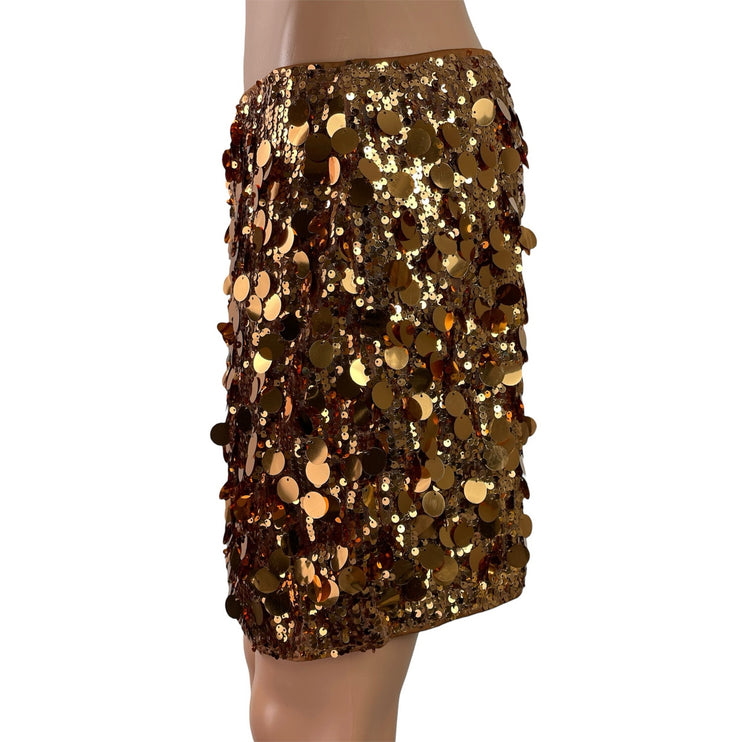 SheIn Women's Gold Brown Disc Sequins Party Mini Straight Pencil Skirt Size L