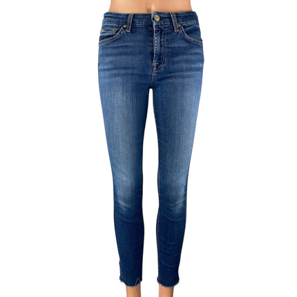 7 for All Mankind Blair Women's Blue Frayed Mid Rise Skinny Denim Jeans Pants S