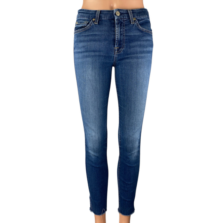 7 for All Mankind Blair Women's Blue Frayed Mid Rise Skinny Denim Jeans Pants S