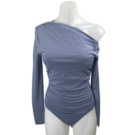 Abercrombie & Fitch Blue One Shoulder Long Sleeve Thong Bodysuit Top Size S