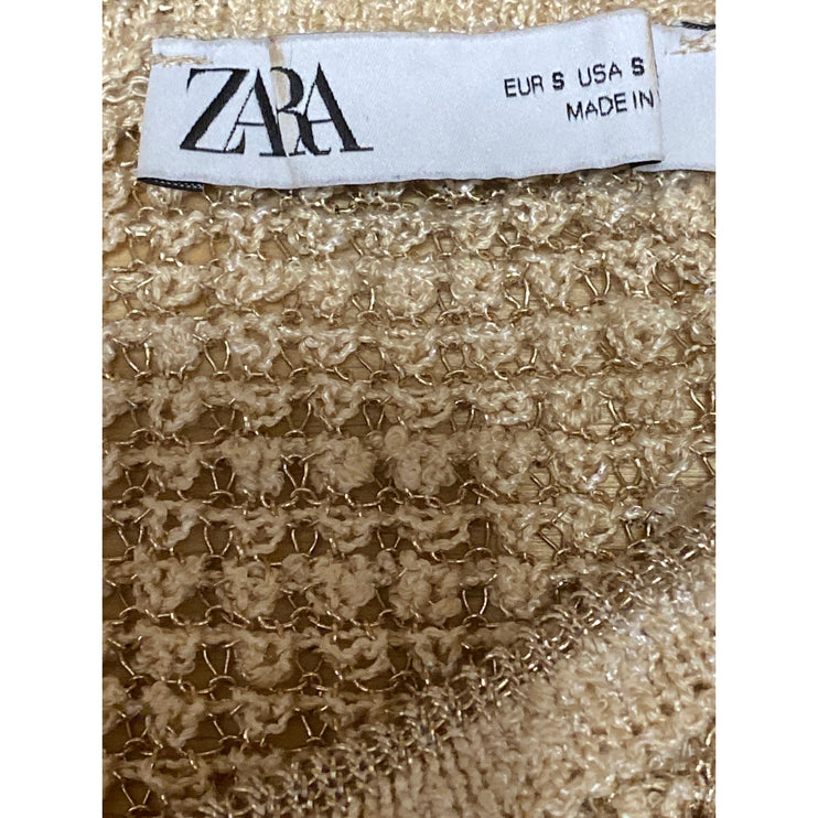 Zara Romantic Shimmer Women Cream 3/4 Sleeve Button Down Cardigan Sweater Top S