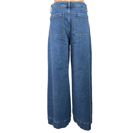 H&M Womens Blue High Rise Medium Wash Wide Leg Baggy Palazzo Denim Jeans Size 10