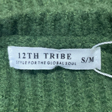 12th Tribe Women's Green Ribbed Knit Long Sleeve Mini Sweater Dress Size S/M
