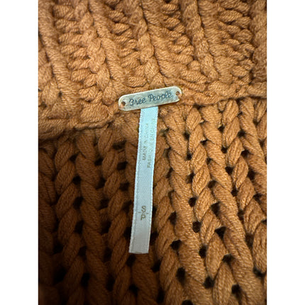Free People My Only Sunshine Orange Open Knit Crochet Long Sleeve Sweater Top S