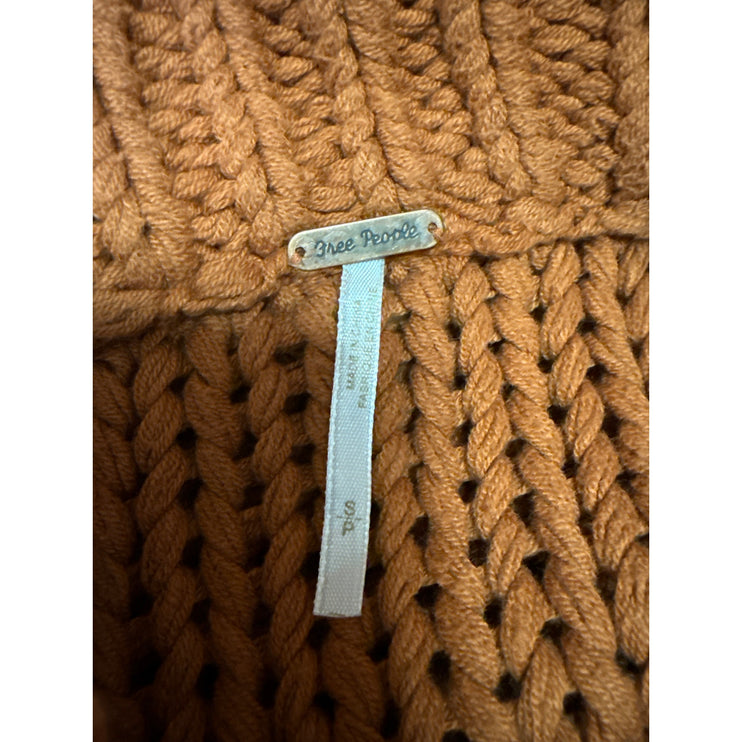 Free People My Only Sunshine Orange Open Knit Crochet Long Sleeve Sweater Top S