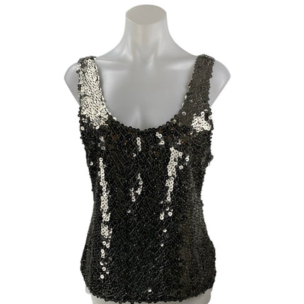 Zara Women's Black Sequin Embellished Sleeveless Scoop Neck Crop Tank Top Size M