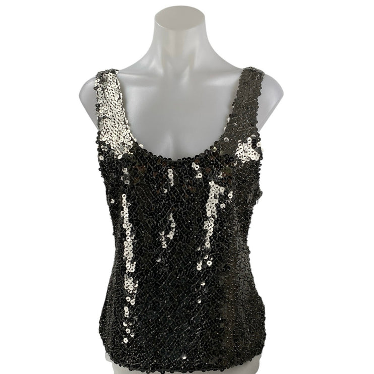 Zara Women's Black Sequin Embellished Sleeveless Scoop Neck Crop Tank Top Size M