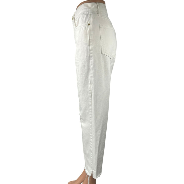 Frame Le Garcon White Distressed Frayed Hem High Waist Ankle Boyfriend Jeans 26