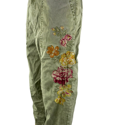 Driftwood Womens Green Floral Embroidered High Rise Straight Denim Jeans Size XL