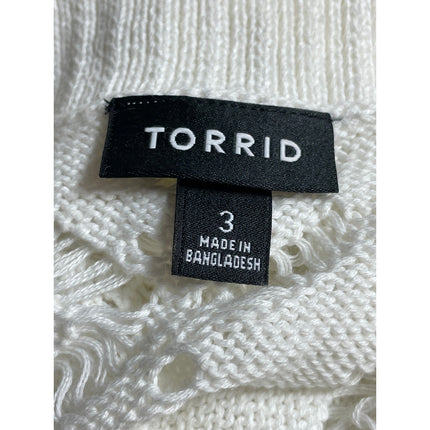 Torrid Women's White Knit Crochet Long Sleeve Open Cardigan Sweater Top Size 3X