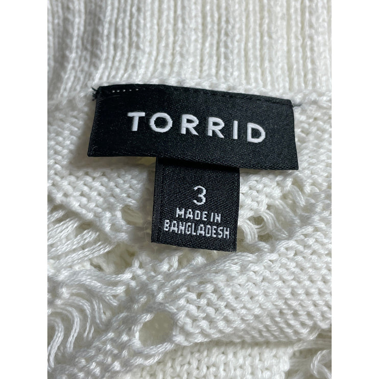 Torrid Women's White Knit Crochet Long Sleeve Open Cardigan Sweater Top Size 3X