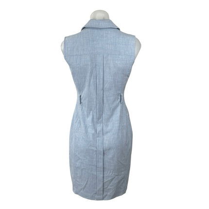 Calvin Klein Denim Motto Zip Blue Sleeveless Notched Collar Midi Sheath Dress 4P