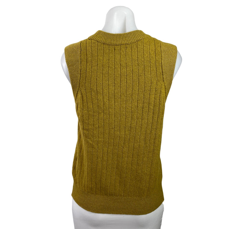 Who What Wear Women's Gold Sleeveless Crew Neck Ribbed Knit Sweater Tank Top M