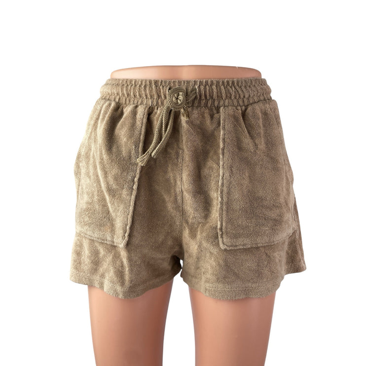 Zara Women's Brown High Rise Drawstring Mini Beach Casual Wide Leg Shorts Size S