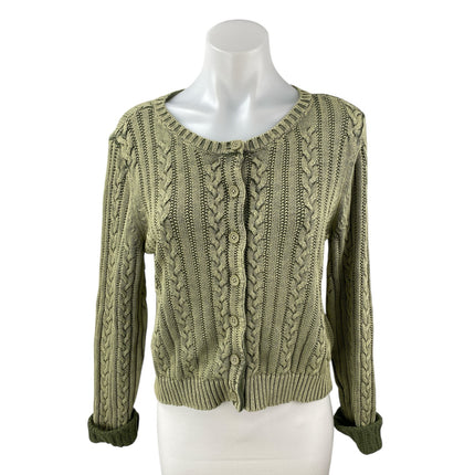 American Eagle Cable Knit Crew Neck Long Sleeve Button Cardigan Sweater Top Sz L