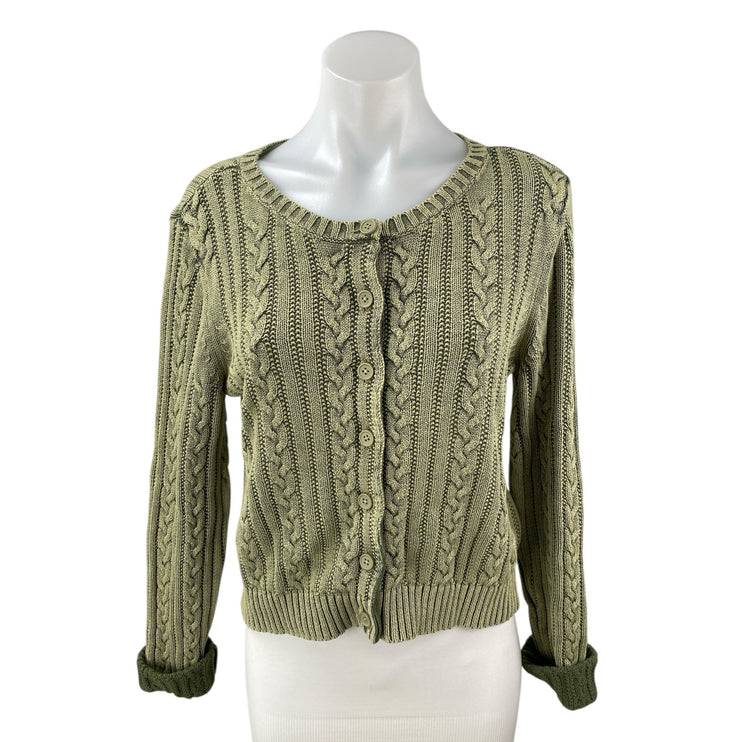 American Eagle Cable Knit Crew Neck Long Sleeve Button Cardigan Sweater Top Sz L